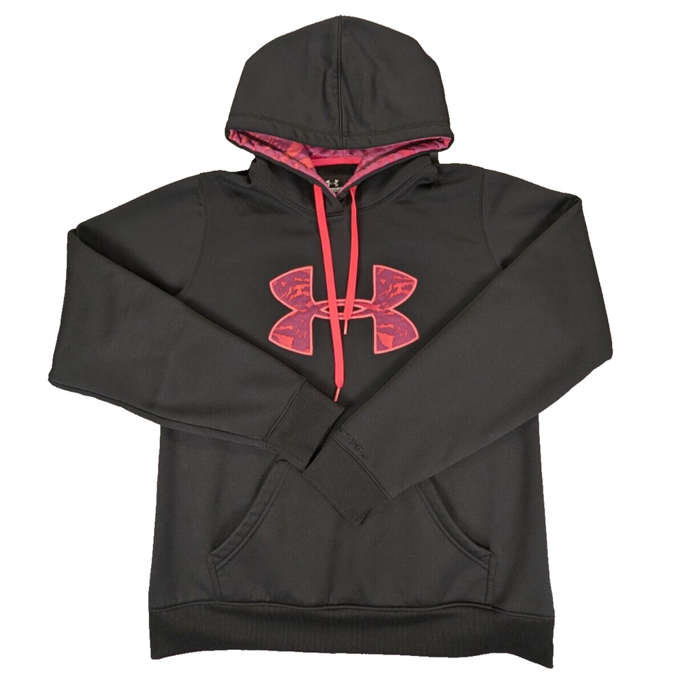 Under Armor Storm Hoodie Medium Women's Pink Black Pullover Semi-Fitted Poly